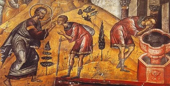 Icon of Jesu healing the blind